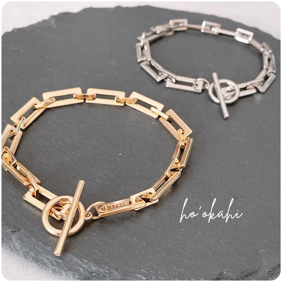 【2Color】チェーンブレスレット【約 18cm /約 21cm 】ブレスレット チェーン ビッグシルエット マンテル ゴールド シルバー 大きい 太い レディース メンズ お洒落 おしゃれ カジュアル ペア 存在感抜群 プレゼント デザインチェーン アクセサリー デザインチェーン 四角