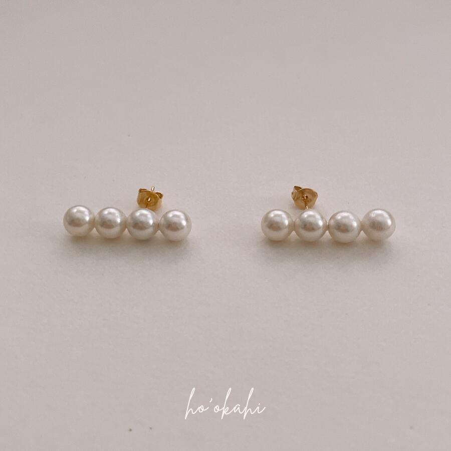 【4連 パール ピアス / イヤリング】4粒 パール ピアス イヤリング 金属アレルギー パール 真珠 樹脂 チタン レディース アクセサリー ジュエリー ノンホールピアス 両耳用 シンプル プレゼント ギフト トレンド おしゃれ かわいい 華奢