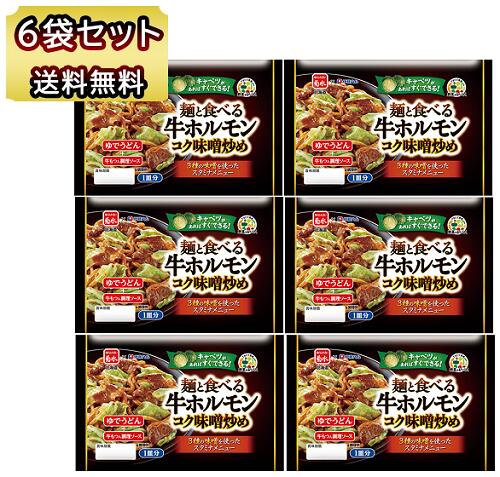 ホルモン うどん 送料無料 北海道産 小麦使用 牛ホルモン コク味噌 炒め 1皿分 × 6個 北海道産 小麦 生めん 菊水 牛ホルモンコク味噌炒め うどん ギフト 夜食 うどん 朝食 北海道小麦