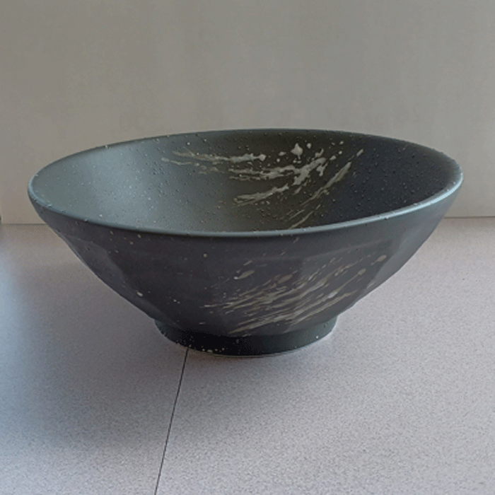 ラーメン丼 美濃焼吹雪 6.8 けずり丼約20.5cm満水1225cc 黒系 中華食器