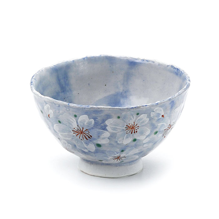 美濃焼ブルーム茶碗径11cmやよい花材質：磁器桜柄ピンク・ブルー 2