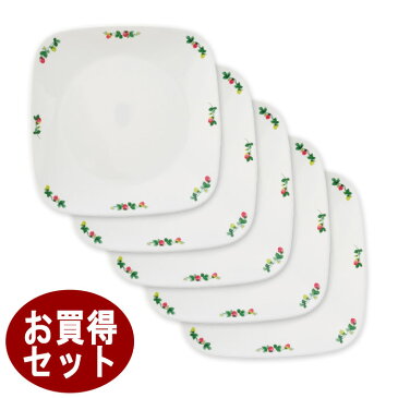 コレール CORELLEスウィートストロベリー スクエア中皿 5枚組パール金属J2211-SWT-5耐熱ガラス