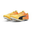 プーマ エヴォスピード ブラッシュ 6 PUMA evoSPEED BRUSH 6 ユニセックス 短距離用 陸上スパイク 2024psp オールウェザートラック専用 エヴォスピード ブラッシュ 6 evoSPEED BRUSH 6 ユニセックス 短距離用 陸上スパイク 【商品情報】 最新のテクノロジーを取り入れ、最高のスピードを求めるアスリートのためのエヴォスピードコレクション。 軽量で通気性の高いアッパー、安定性と高い反発性を実現するフルレングスのPebaxプレート、8本の固定式ピンは、素早いターンと直線でのスピーディな走りを実現します。記録を塗り替えるための一足。 【特徴】 ・フルレングスPEBAXプレー 【詳細】 ・軽量で高い通気性 ・8本の固定式ピン ・軽量、通気性インソール、シュトローベル・ボードに接着しクッション性 ・ナイロン製のスパイクバッグ付き ・カラー：サン ストリーム/サンセットグロー/プーマ ブラック ・原産国：ベトナム ・素材：合成繊維+合成樹脂(ポリウレタン)+人工皮革