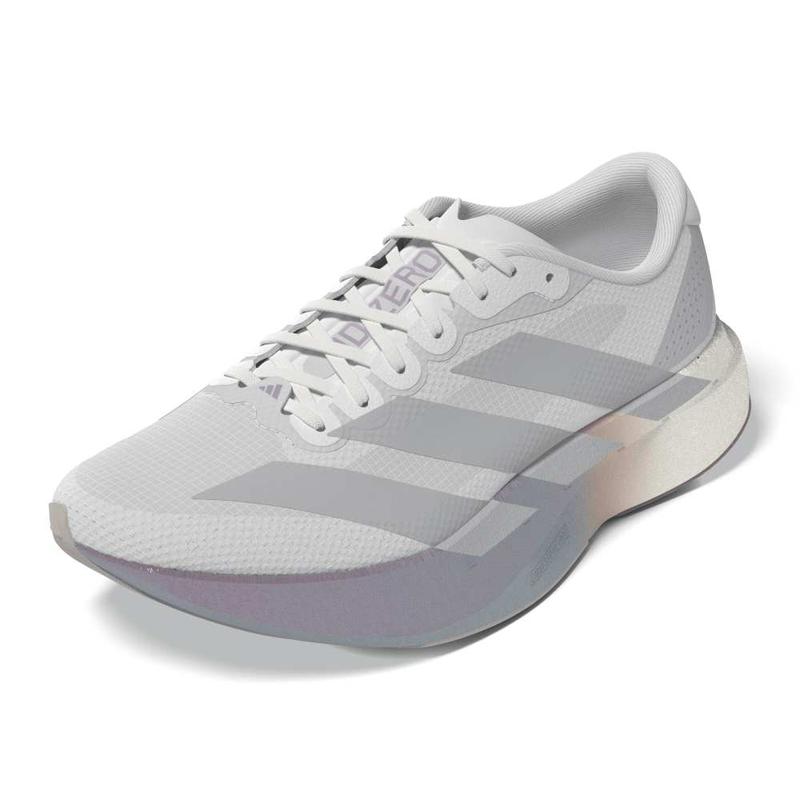 アディダス アディゼロ EVO SL ウーブン ウィメンズ ランニングシューズ KJ2552 adidas ADIZERO Evo SL WOVEN 女性用 レディース 26fwar アディゼロ EVO SL ウーブン ADIZERO Evo SL WOVEN ウィメンズ ランニングシューズ 新開発ウーブンとEVO1技術を採用した、アディゼロ最軽量トレーニングモデル 新開発ウーブンアッパーとランニングのイノベーションを融合したアディゼロ トレーニングシューズは、ADIOS PRO EVO 1 から生まれたシリーズ内最軽量モデル。軽量でフィット感の高い新ウーブンが必要なエリアをしっかりサポートし、LIGHTSTRIKE PRO がバネのような推進力を発揮。Continental? ラバーが確かなグリップを提供。スタイリッシュなデザインで日常にも取り入れやすく、ランニングをライフスタイルに組み込みたい方にもおすすめの一足。 快適なフィット感 新開発のウーブンアッパー素材が、優れた伸縮性と快適なフィット感を提供。必要な部分は補強を施し、足のブレを抑えて安定した走りをサポート。 スムーズな走行 ナイロン製の「ドッグボーン」を中足部に搭載することで、反発力をサポートし、自然でスムーズな走行を実現。 優れたグリップ力 前足部先端の「コンチネンタルラバー」が、優れたグリップ力と、スリップによるエネルギーロスを軽減。 レギュラーフィット シューレース テキスタイルアッパー テキスタイルソックライナー LIGHTSTRIKEPRO(ライクストライク プロ)クッショニング 平均重量：188g +/- 9g（24 cm片足重量） ミッドソールドロップ：6.5 mm（ヒール：38.5 mm / 前足部：32 mm） Continental??ラバー サポート力を高めるウーブンアッパー ミッドソールドロップ：0 mm 商品カラー： クリスタルホワイト/グレーツー/マットパープルメタリック 製品コード： KJ2552