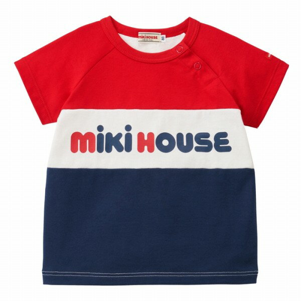 ●19日〜P11倍●30％OFFセール●ミキハウス　mikihouse　ロゴ配色　半袖Tシャツ(80・90・100・110・120・130）子ども服　男の子　女の子　キッズ　春　夏　プレゼント　シンプル　スポーティ　ラグラン仕様　アウトレット