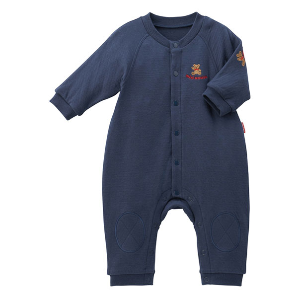 ●期間限定P11倍●取り寄せ商品●ミキハウス　mikihouse　ミキハウスベア バックロゴカバーオール 男の子 女の子 赤ちゃん 出産祝い ギフト（70・80・90）