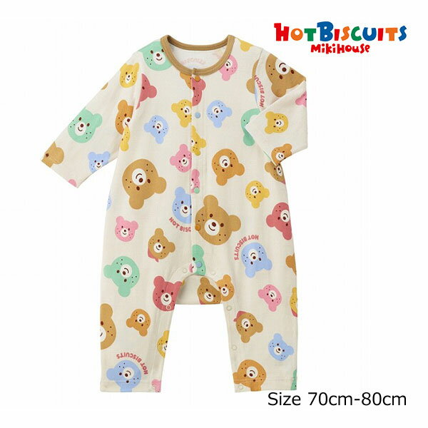 ●期間限定P11倍●取り寄せ商品●ミキハウス　ホットビスケッツ　mikihouse　ビーンズ　くま　総柄　カバーオール（70・80）赤ちゃん　ベ..