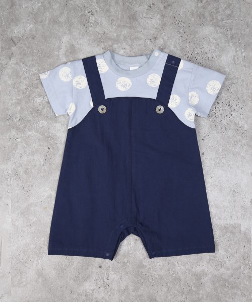●50％OFFセール●ディラッシュ　DILASH レイヤード風 ロンパース(70・80)子ども服　ベビー　赤ちゃん　男の子　女の子　半袖　半パン　ショートオール　ドット柄　水玉　アウトレット 半額