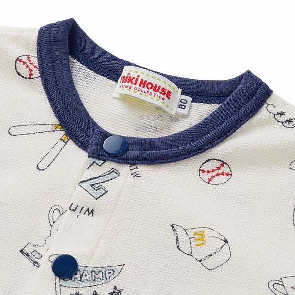●期間限定P11倍●取り寄せ商品●30％OFFセール●ミキハウス　mikihouse　ベースボール柄 タック天竺素材 前開き 半袖パジャマ 日本製（90・100・110・120・130）野球柄 幼児 キッズ 男の子 ルームウェア 寝巻