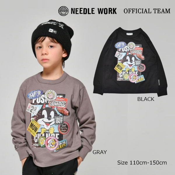 Rakuten - ●40%OFFセール●ニードルワーク （NEEDL WORK） OFFICIAL TEAM スラブ天竺 ステッカー柄 Tシャツ 長袖 ロンT ( 110 120 130 140 150 ) 子ども服 キッズ ジュニア 小学生 男の子 カジュアル