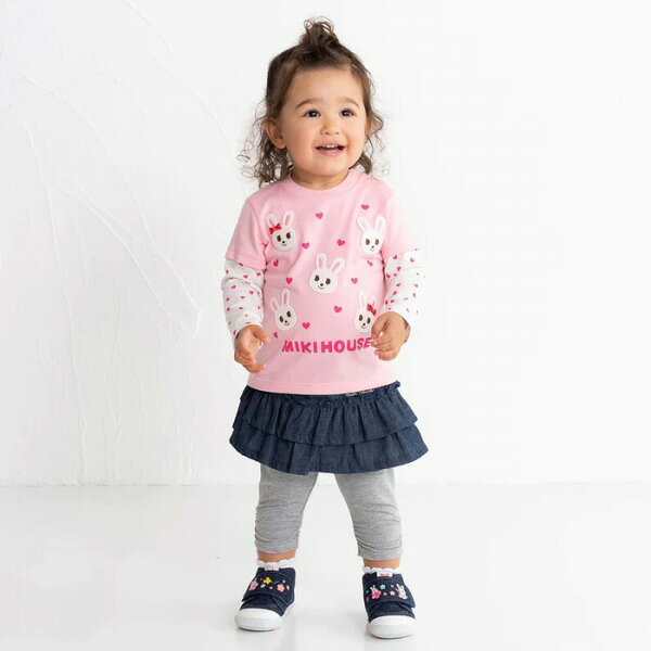 Forever123の20日まで10％OFFクーポン有★取り寄せ商品●ミキハウス mikihouse スカート付き7分丈 パンツ ( 80 90 100 110 ) ベビー 幼児 キッズ 女の子 スカッツ スカートパンツ レギンス付きスカート スカート付きレギンス｜アングル2