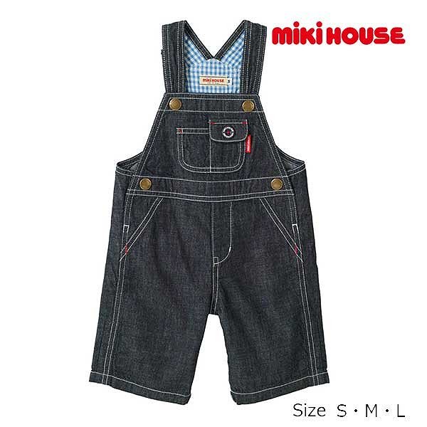 20日まで10％OFFクーポン有★取り寄せ商品●30％OFF セール ● ミキハウス mikihouse デニム オーバーオール ( 70 80 90 ) 子ども服 幼児 キッズ 男の子 女の子 インディゴブルー 7分丈 アウトレット