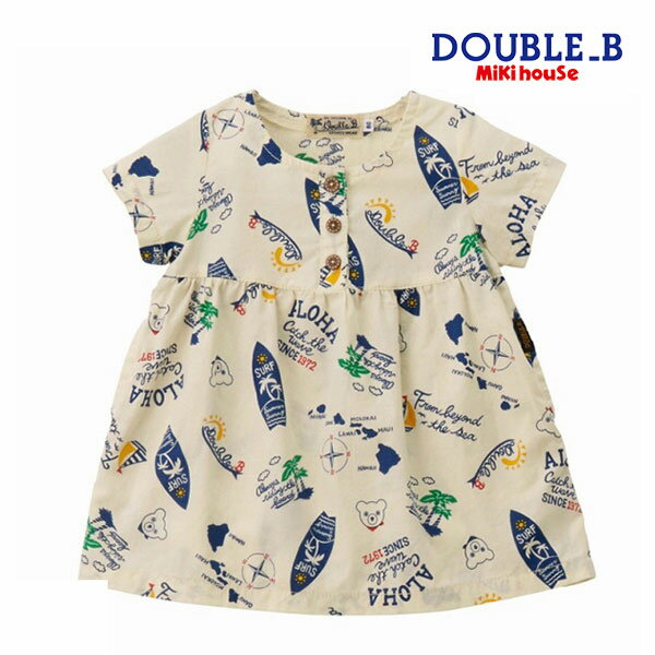 50％OFFセール●ミキハウス ダブルビー mikihouse ワンピース（110・120・130）子ども服 プレゼント ギフト 夏物 サーフ柄 海 女の子 お出かけ セール アウトレット