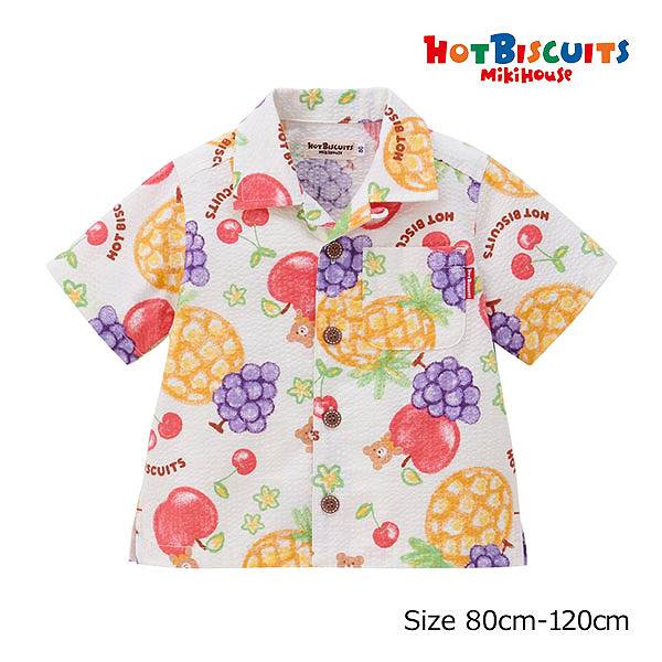 19日〜P11倍★取り寄せ商品●ミキハウス　ホットビスケッツ　mikihouse　オリジナル フルーツ柄 半袖シャツ(80・90・100・110・120) ベビー 幼児 男の子 女の子 春 夏 トップス