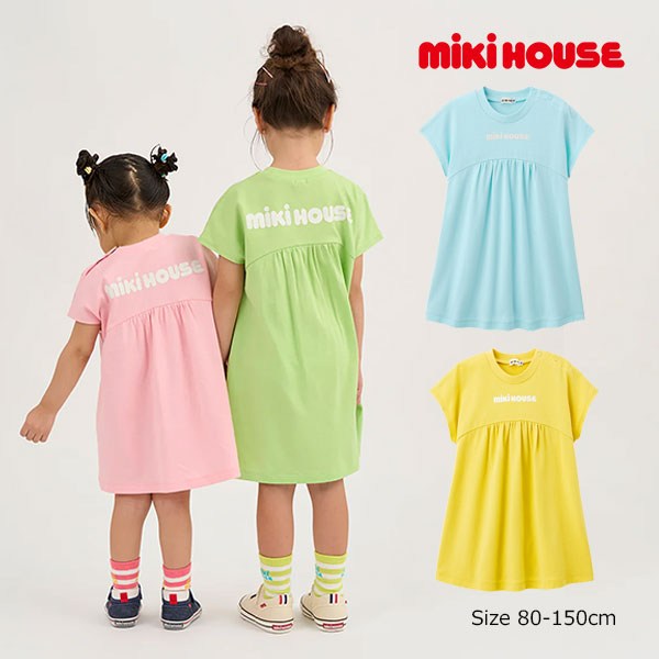 30・1日限定★P6倍●ミキハウス　mikihouse　バックロゴ　半袖　ワンピース(80・90・100・110・120・130）幼児　キッズ　女の子　リンクコーデ　お揃い　親子　スカート　WEB限定