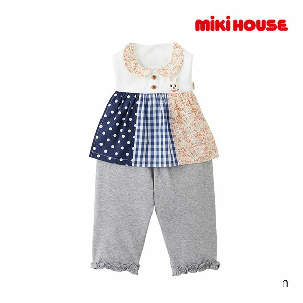 19日〜P11倍★ミキハウス　mikihouse　ワンピース風スタイ・パンツセット(フリー（70・80・90））子ども服　赤ちゃん　ベビー　幼児　保育園　幼稚園　女の子　1歳誕生日プレゼント　お出かけ　長ズボン