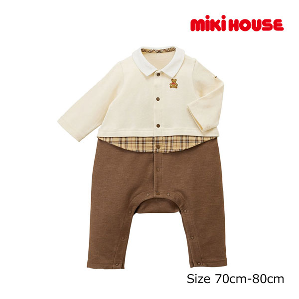 18日〜P11倍★30％OFFセール●ミキハウス　mikihouse　ミキハウスベア　カバーオール(70cm・80cm）アウトレット ベビー 赤ちゃん ギフト プレゼント 男の子 女の子