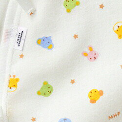 Forever123の20日まで10％OFFクーポン有★取り寄せ商品●ミキハウス ベビー mikihouse　カラフルどうぶつ柄のフライスコンビ肌着(50cm・60cm)｜アングル2