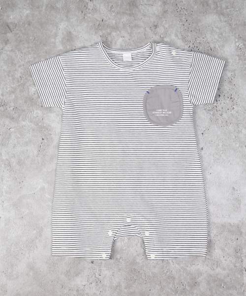 ●50％OFFセール●ディラッシュ　DILASH ボーダー ロンパース(70・80)子ども服　ベビー　赤ちゃん　男の子　女の子　半袖　半パン　夏服　ショートオール　カバーオール　アウトレット 半額