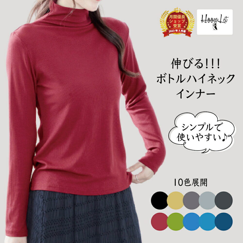 ＼送料無料！月間優良受賞店／ ハイネック レディース インナー タートルネック ストレッチ リブ ボトルネック 定番 大きめ ロングシーズン カットソー おしゃれ 長袖 トップス 大人 レディース プルオーバー 無地 オフィス きれいめ コーデ 春 秋 冬 母の日 M L LL