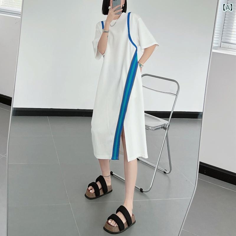 樂天商城 - ロングワンピース シャツ ロング マキシ マキシワンピース きれいめ ドレス 女性用 カジュアル ドレス 2025 夏 大きいサイズ 脂肪 mm スリム 年齢を 減らす 体型カバー スプリット スカート