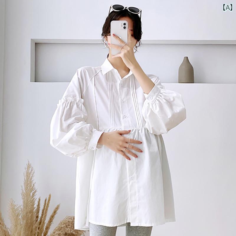 マタニティウェア 産前 産後 春夏 ゆったり マタニティワンピース セットアップ パンツ 妊婦用 スーツ はで スタイリッシュです。 2025年 妊婦 健診に 出かける 時の スタイル。 白い トップスと シャツ。 春秋用の ツーピース スーツ。