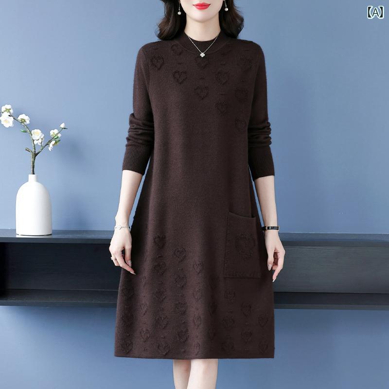 ニットワンピース 今季 春夏 マキシ丈 ロング 大人かわいい ニット かわいい きれいめ Hengyuanxiang ウール セーター レディース 大きいサイズ ジャカード ドレス 秋冬 ゆったり ミディアム ロング