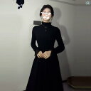 ニットワンピース 今季 春夏 マキシ丈 ロング 大人かわいい ニット かわいい きれいめ ハイネック ブラック インナーウェア ニット ワンピース レディース 秋冬 春 ウエスト フレンチ セーター ロング スカート ボトム