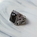 メンズ アクセ 指輪 リング シルバーアクセサリー S925 スター リング シルバー レトロ ブラック アゲート メンズ クロス ワイド オープン 人差し指