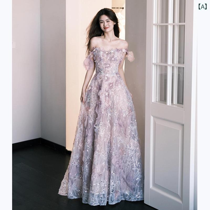 パーティードレス ドレス ドレスワンピース ロングワンピース 二次会 フレンチス リング パープルの 高級 婚約 イブニングドレス 2025 トースト ドレス 花嫁 パーティー ホスト