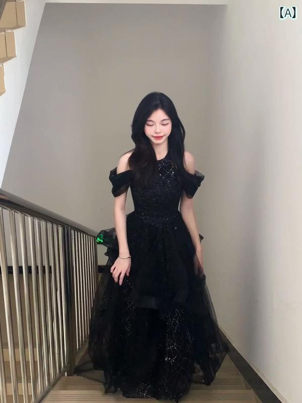 パーティードレス ドレスワンピース ロングワンピース ブラック ライトの 高級 成人 式 イブニングドレ..