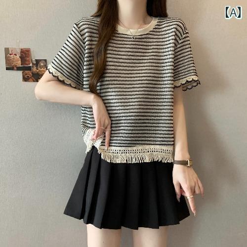 レディース トップス ミディ丈 ゆったり 夏の 女性用 ストライプ 半袖 冷感 Tシャツ 大きいサイズ 太め mm スリミング タッセル トップ なの 商品 シャツ レディース トップス ミディ丈 ゆったり 夏の 女性用 ストライプ 半袖 冷感 Tシャツ 大きいサイズ 太め mm スリミング タッセル トップ なの 商品 シャツ
