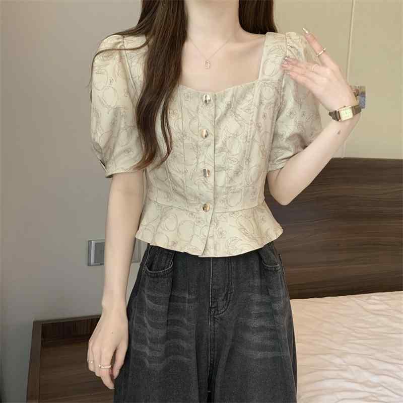 帽子 オシャレ レディース メンズ 大きめ サイズ 女性用 お腹を カバー する フレンチ パフスリーブ スクエアネック 半袖 シャツは 太った 女の子向け ゆったり 万能な トップスです。