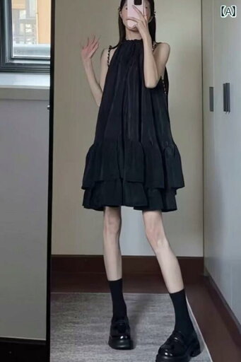ワンピース シャツワンピ ロング マキシ パーティー リゾート フランスの レトロ 黒の ホルターネック ドレス 女性用 夏 ダブルレイヤー フリル ノースリーブ オフショルダー 大きい スイング スカート ワンピース シャツワンピ ロング マキシ パーティー リゾート フランスの レトロ 黒の ホルターネック ドレス 女性用 夏 ダブルレイヤー フリル ノースリーブ オフショルダー 大きい スイング スカート