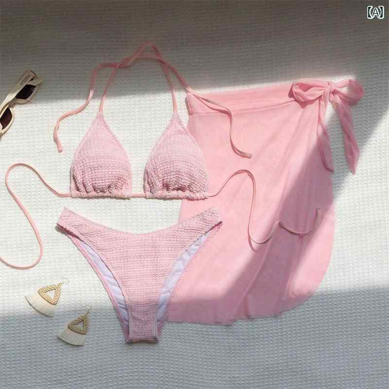 ビキニ 水着 レディース 体型カバー セクシー 10代 20代 30代 40代 ビキニ 水着 レディース 体型カバー セクシー 10代 20代 30代 40代 2024年 欧米風 日焼け防止 ファッション 水着 3点 セット ピンク ホルターネック