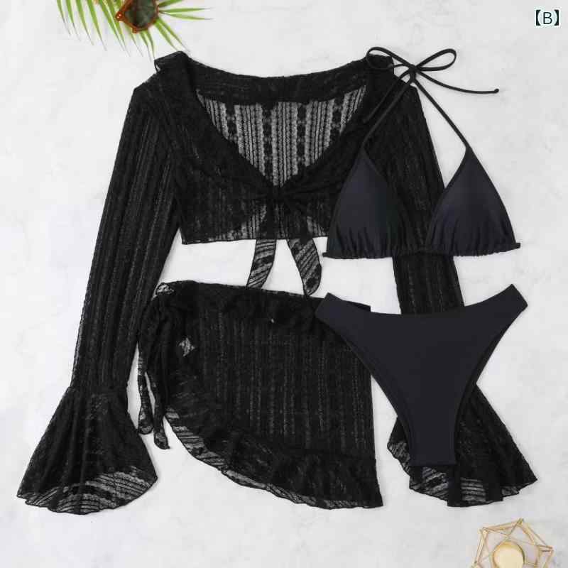 ビキニ 水着 レディース 体型カバー セクシー 10代 20代 30代 40代 ビキニ 水着 レディース 体型カバー セクシー 10代 20代 30代 40代 2024年 無地 フレンチ 長袖 カバー アップ ビキニ 水着 スリム 欧米 女性 4点 セ