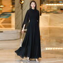 ワンピース ロングワンピ シフォンワンピ パフスリーブ フレアワンピース 春夏 半袖 長袖 ケープ ロング スカート ドレス ワイド スイング 膝上 ビーチ 休暇 レディース シフォン スリム ウエスト