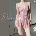 水着 レディース 体型カバー ビキニ ハイウエスト 韓国 Honey Dream 水着 アイス プラム ピンク パール 光沢の ある 魅惑的 背中の 開いた ワンピース ティブ スカート 肌を カバー し 女の子向け スリム
