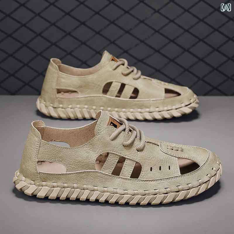 サンダル スポーツサンダル メンズ 軽量 夏用 メンズ レザーサンダル 革 カジュアル ビーチ アウトドア ドライビング スポーツ ウェーディング サンダル 穴 付き