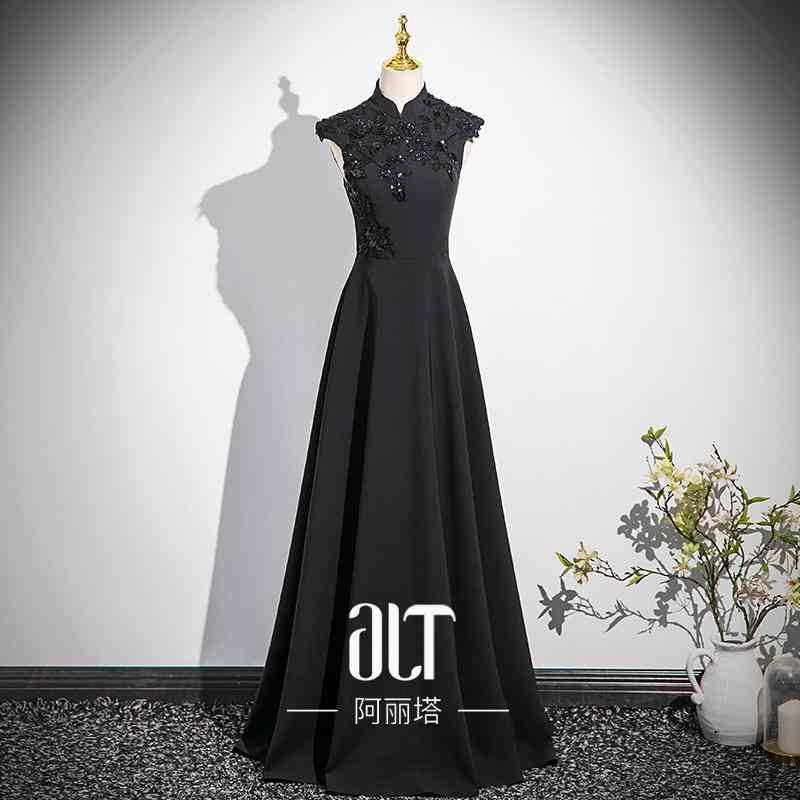 パーティードレスドレス ドレスワンピース ロングワンピース シャツワンピ 高級 ドレス 黒 ロング スカート ステージ パフォーマンス 学生 芸術 試験 民族 音楽 ソロ 衣装