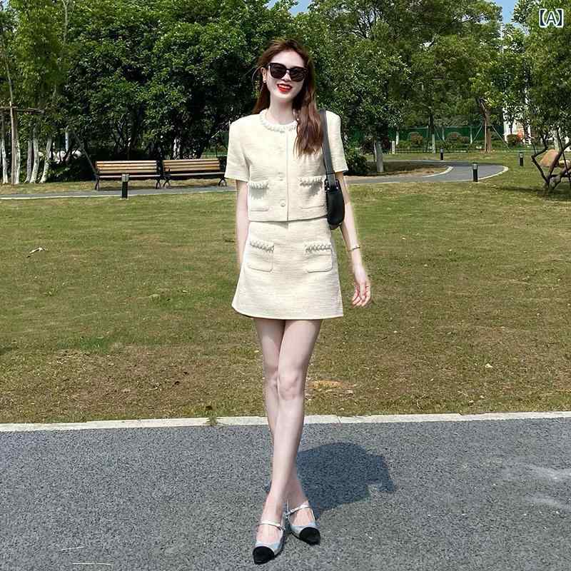 上下 レディース セット ワンピース セットアップ 夏服は レディース 非常に 美しい スーツで す 2025 スリム 年齢を 減らす エレガントの トップスと 短い スカートの ツーピース スーツ