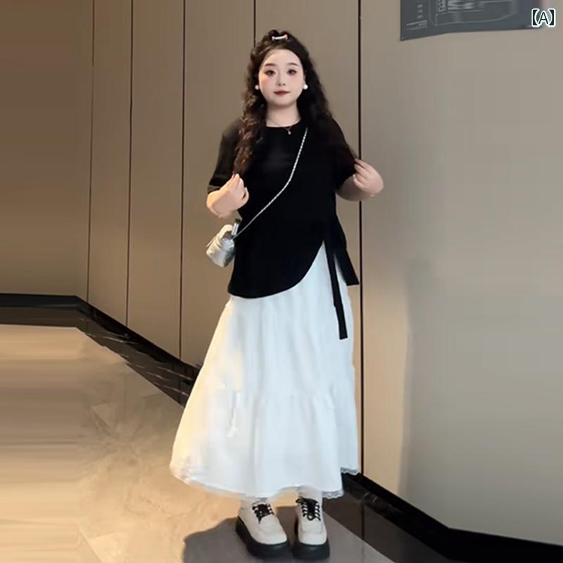 上下 レディース セット ワンピース セットアップ 大きいサイズ ゆったり 不規則 半袖 Tシャツ スーツ 夏用 太もも mm 痩せ 見え お腹 肉 隠し ハイウエスト スカート ツーピース