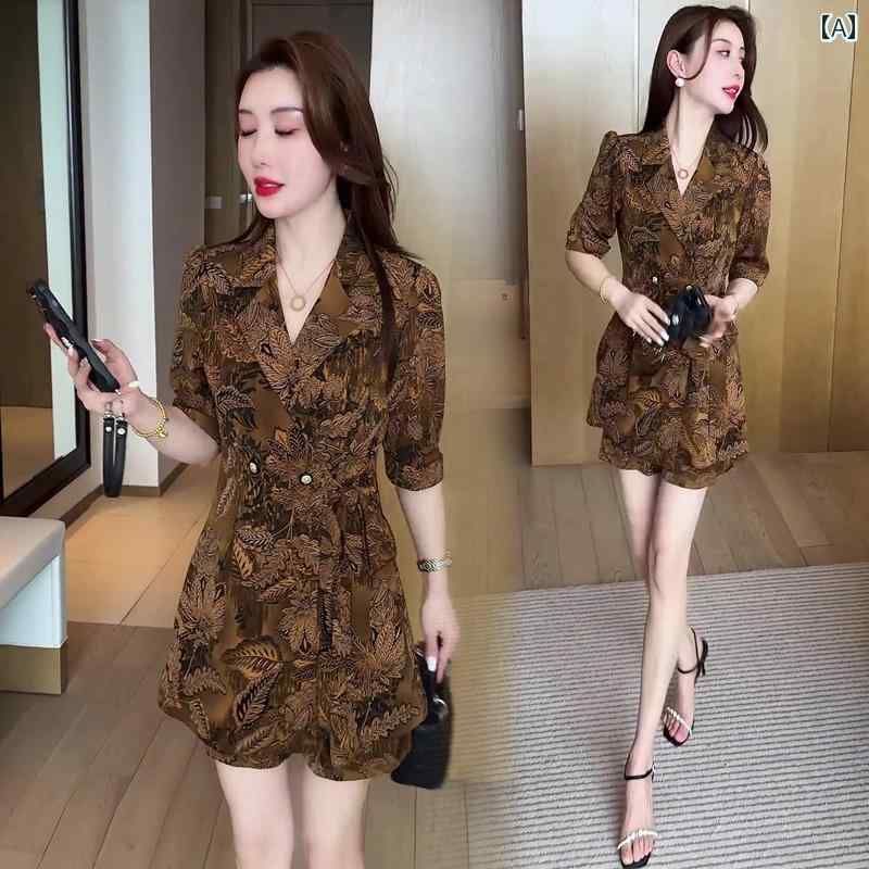 上下 レディース セット ワンピース セットアップ シフォン 花柄 ドレス スーツ レディース 夏 2025 ウエスト 痩せ ファッション ショート パンツ スカート ツーピースのサムネイル