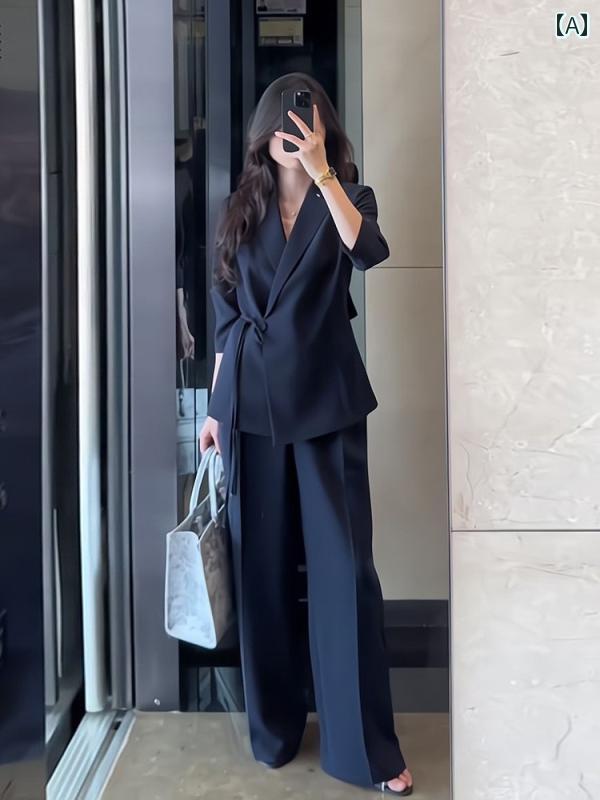 レディース レディーススーツ ジャケット カジュアル フォーマル 大きめ サイズ レディーススーツ ワイド レッグ パンツ スーツ 2025 春 mm プロ 対応 レースアップ ツーピース