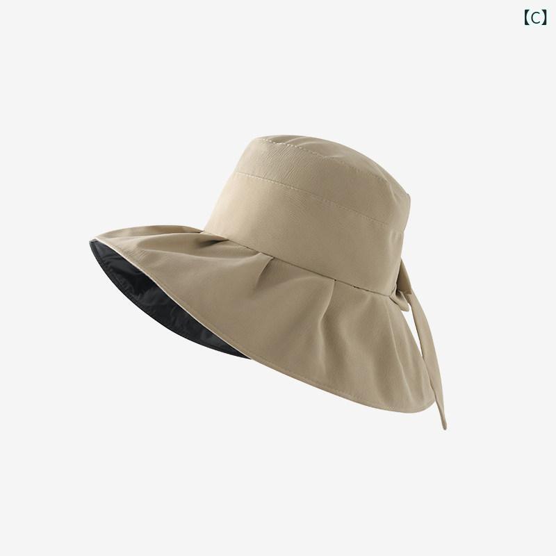 帽子 レディース サンハット レディース夏用日焼け防止帽子黒色のUVカット加工済み...