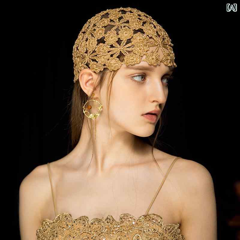 ターバン 帽子 スカーフ 25 春夏 韓国 ヘッドスカーフ 手編みの 花の 入った 薄手の 帽子 春夏 レース ..