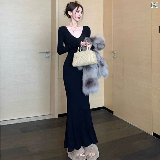 パーティードレス ロングワンピース ミモレ丈 レース シースルー 黒の ロング フィッシュ テール ヒップ スカート タイト セクシー デザイア スタイル Vネック ママ ドレス 秋冬 コート 付き パーティードレス ロングワンピース ミモレ丈 レース シースルー 黒の ロング フィッシュ テール ヒップ スカート タイト セクシー デザイア スタイル Vネック ママ ドレス 秋冬 コート 付き