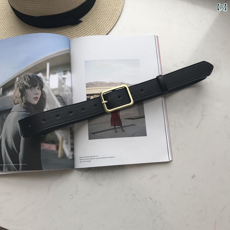 ベルト り おしゃれ 韓国 自家製 韓国 ベルト uzzlang 長方形 銅 バックル シック レトロ シンプル レ..