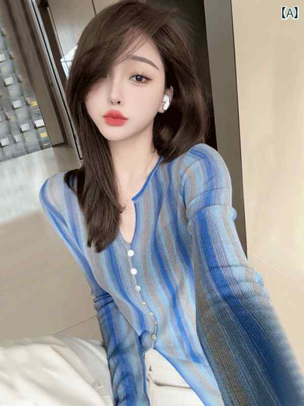 パーカー レディース トップス 長袖 UVカットパーカー UV対策 紫外線対策 日除け 日焼け防止 シャツ 長袖 ストライプ 薄手 冷感 ニット セーター レディース 2024年 ホット スタイル 夏用 カーディガン トップス