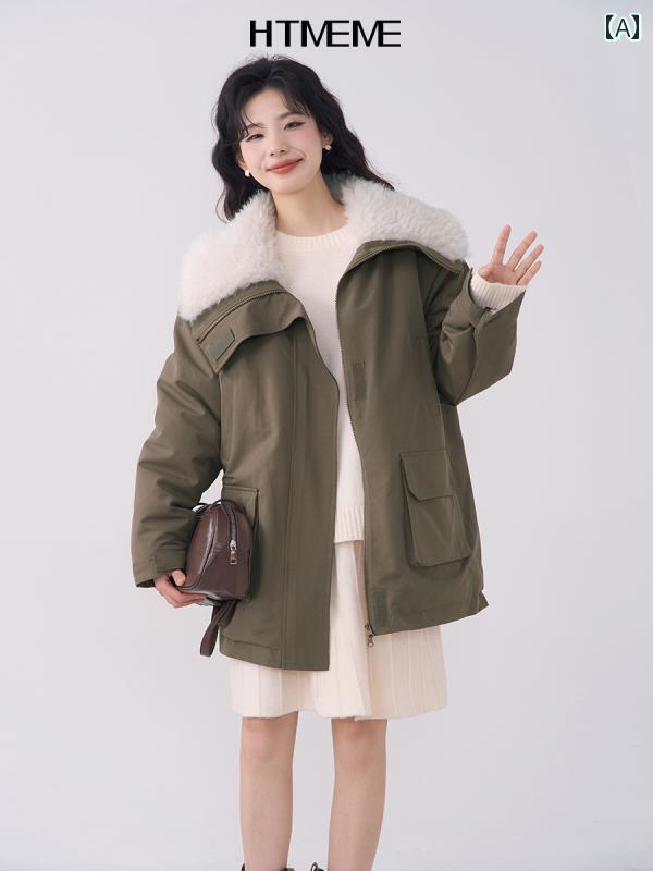 マウンテンパーカー レディース ミリタリー 花畑の 窓 HTmeme ダーク グリーンローズ ~ 納屋 風 レトロ ゆったり 厚手 パーカー コート